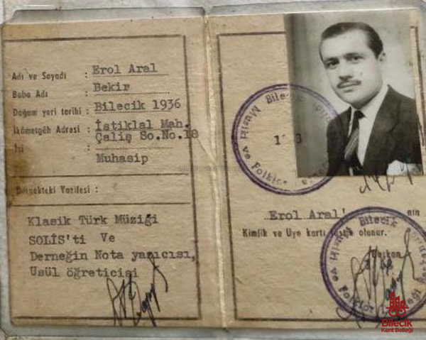 Erol Aral’ın Bilecik Musiki ve Folklor Derneği Üyeliği