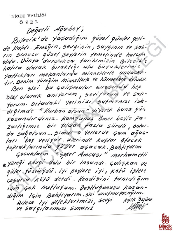 Refik Aslan Öztürk'ten Mektup 