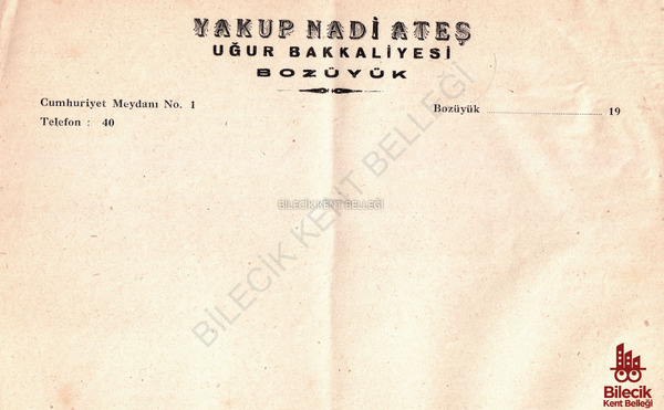 Bozüyük Uğur Bakkaliyesi Antetli Kağıt