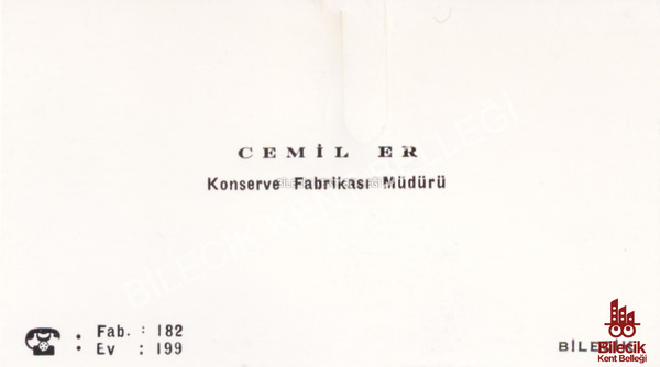 Bilecik Konserve Fabrikası Müdürünün Kartviziti 